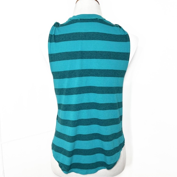 Free People Twist Knot Cutout Teal Blue Striped Sleeveless Crew Neck Tank Top - Picture 5 of 9